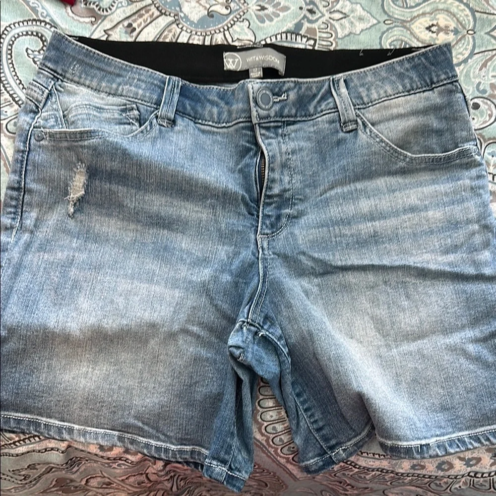 Wit & Wisdom Blue Jean Shorts with Distressed Hem - Picture 3 of 4